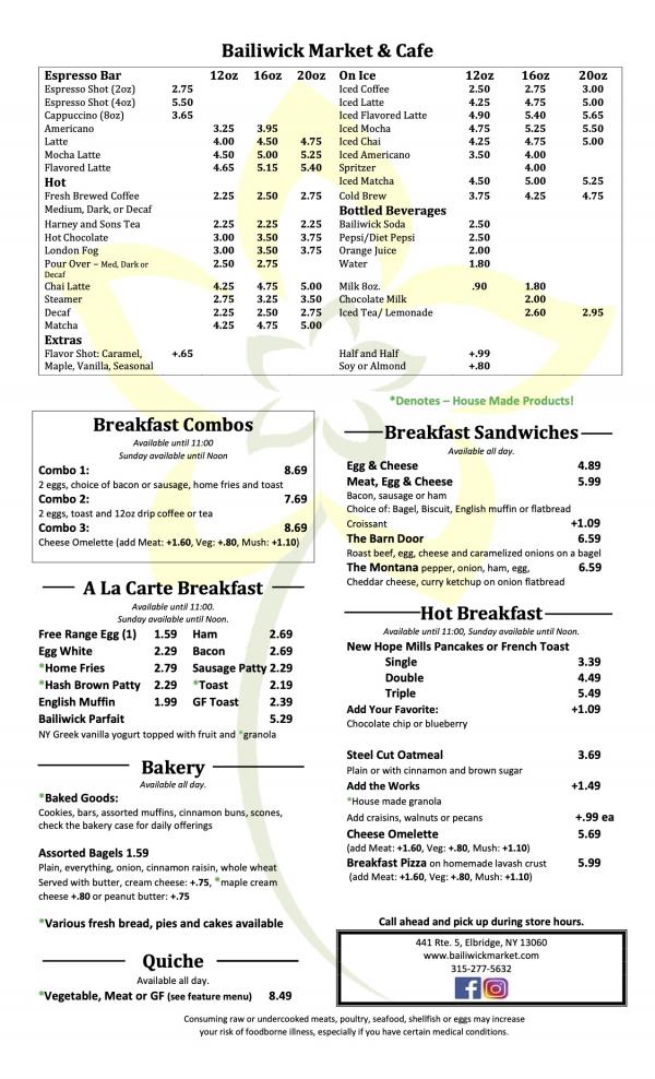 Breakfast Menu - Bailiwick Market & Cafe